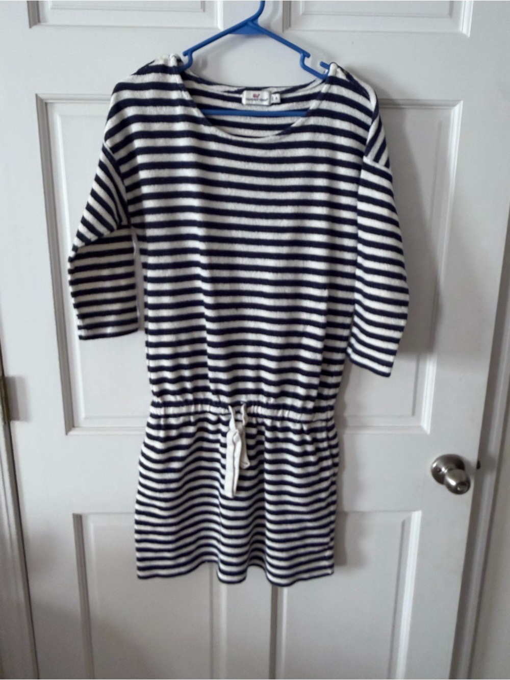 Women’s vineyard and vine Navy and White Striped Drawstring Waist Dress